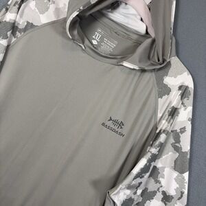 Bassdash Fishing Hoodie Mens 2XL Gray Camo Performance UPF 50+ Stretch